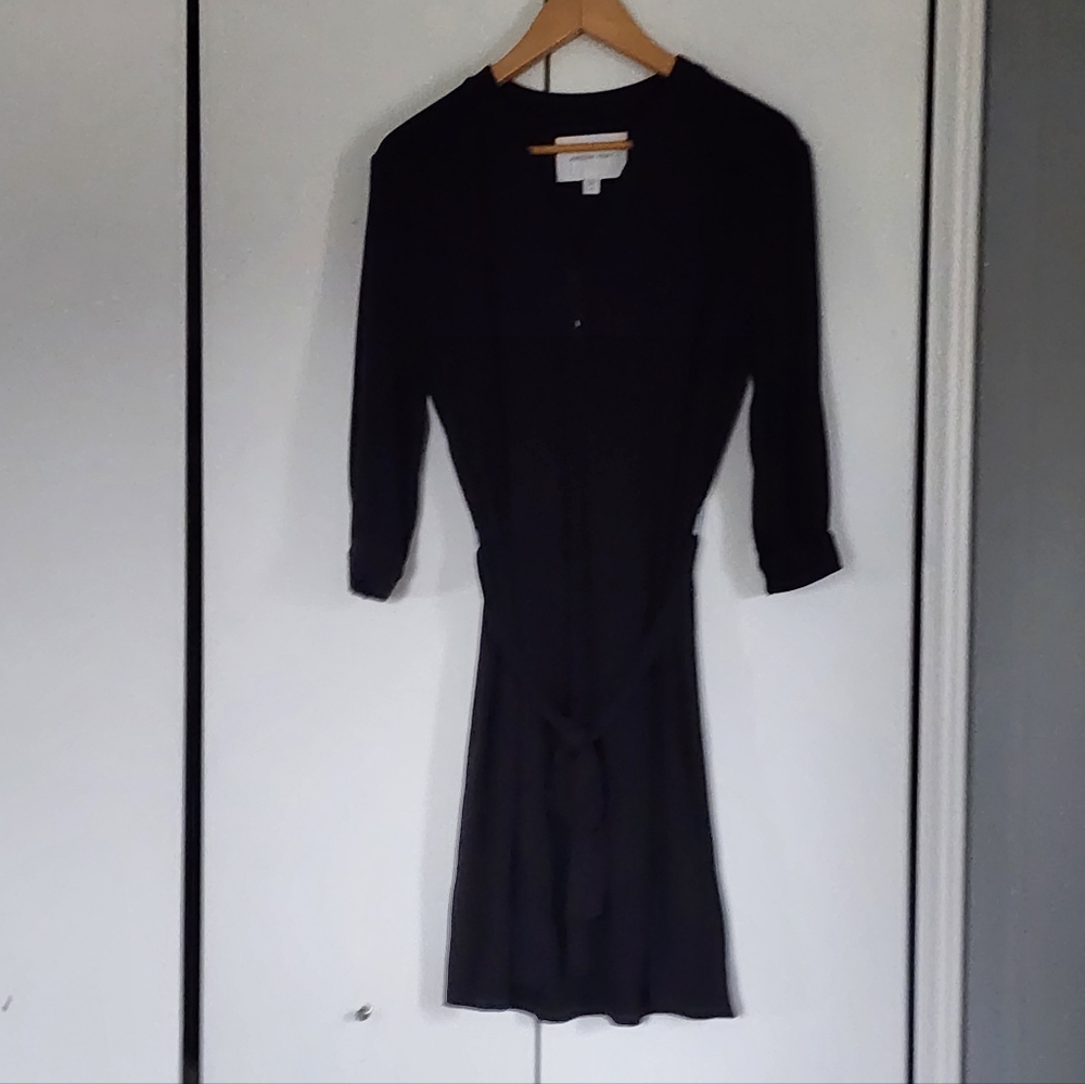 Amour Vert Black Long-Sleeve Tie-Waist Dress